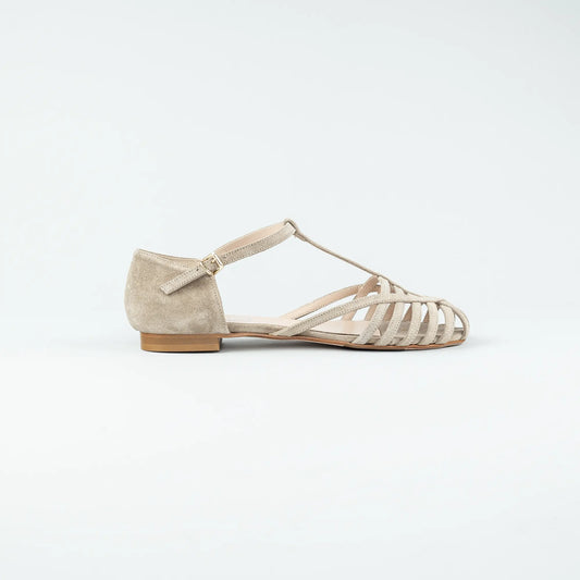 Aruci Sandalen – Feine Riemchen | Velourleder Beige | Handgefertigt in Italien