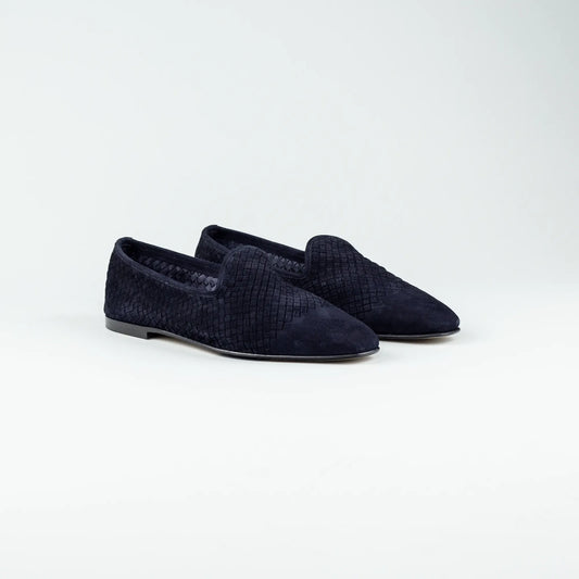 Aruci Loafer – Geflochtenes Velourleder Dunkelblau | Ledersohle | Handgefertigt in Italien