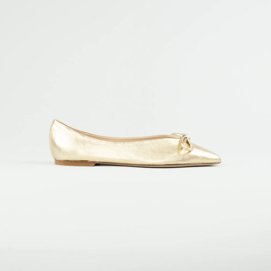 Aruci Ballerina Gold Kalbsleder mit Lederschleife – Made in Italy