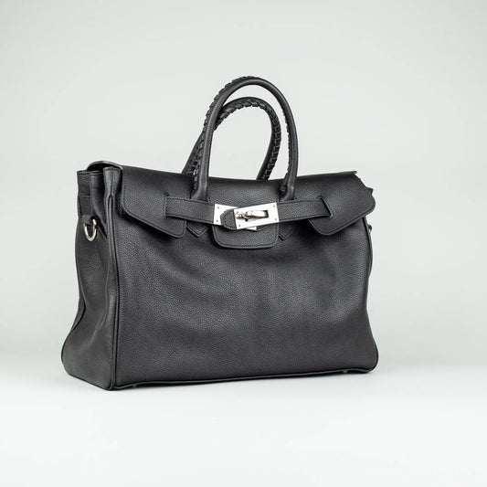 Damentasche Schwarz – Geprägtes Leder, Made in Italy