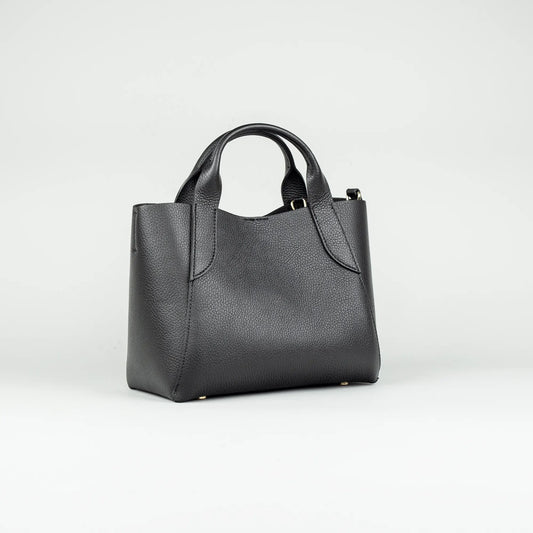 Damen Handtasche Schwarz – Leder mit Reißverschluss, Made in Italy