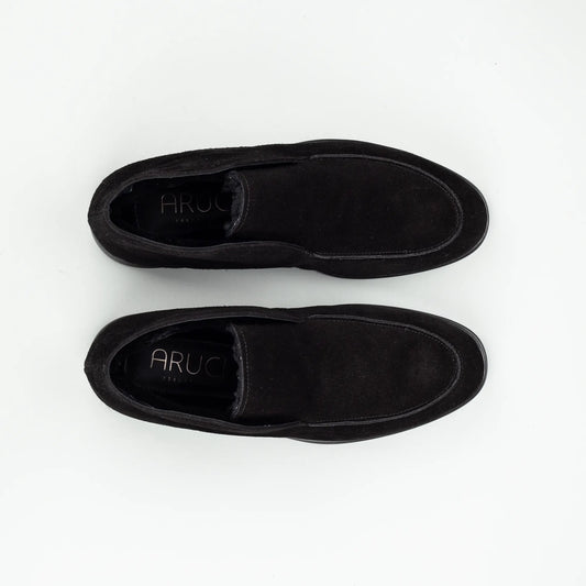 Aruci – Boot Loafer Schwarz Ziegen Wildleder | Echtes Lammfell-Futter | Handmade Italy