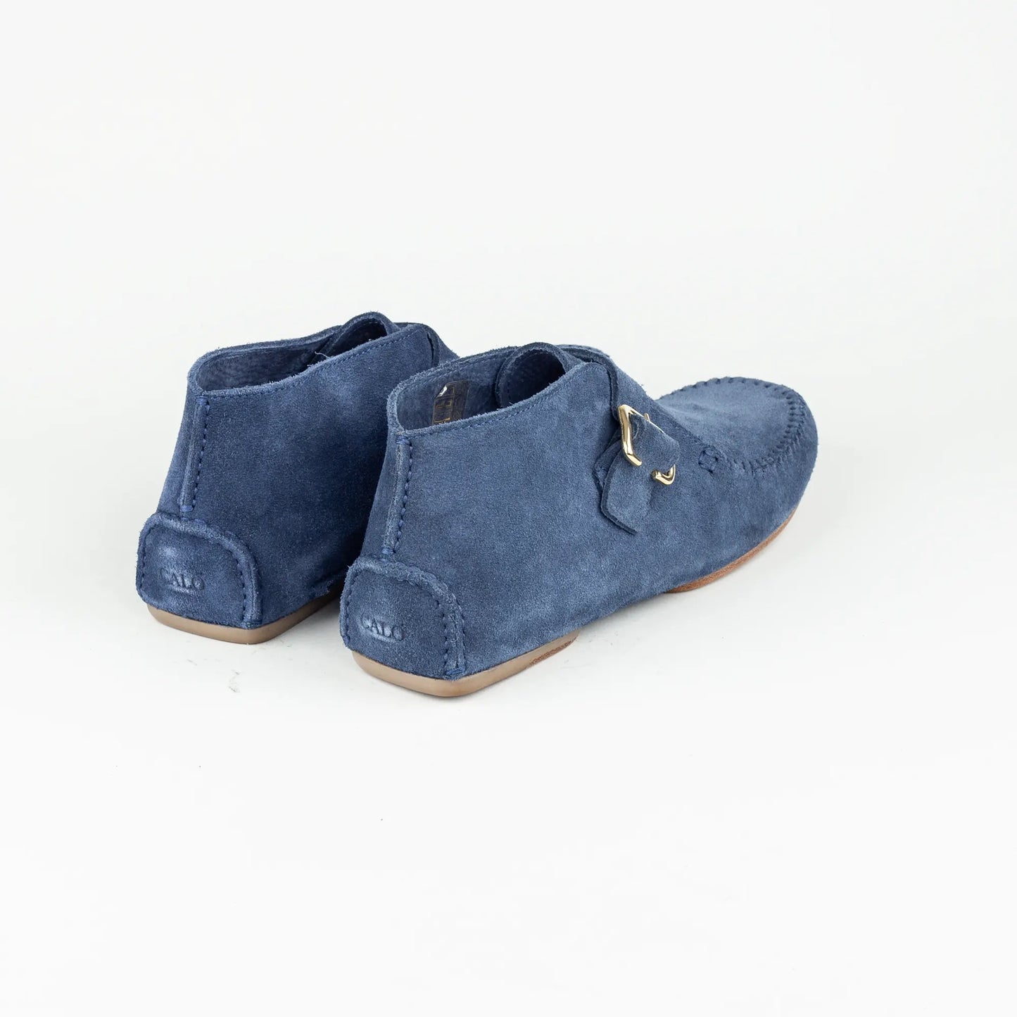 Monk Boot Ziegen Velourleder Blau | Durchgenäht | Leichte Ledersohle | Handmade Italy