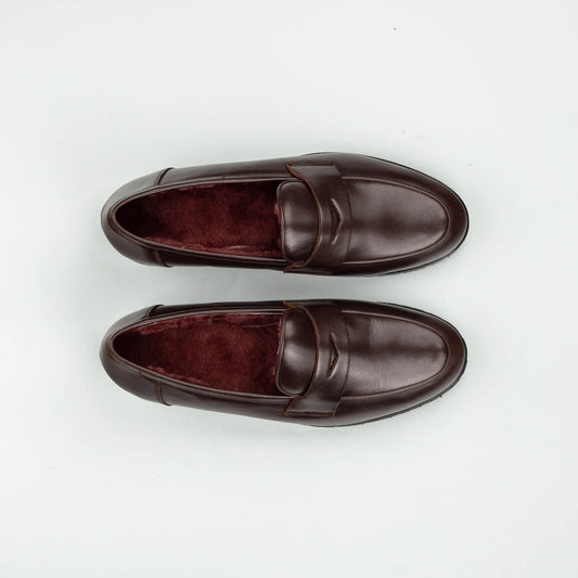 Aruci | Loafer Weiches Kalbsleder – Echtes Lammfell-Futter Bordeaux, Gummisohle | Handmade in Italy