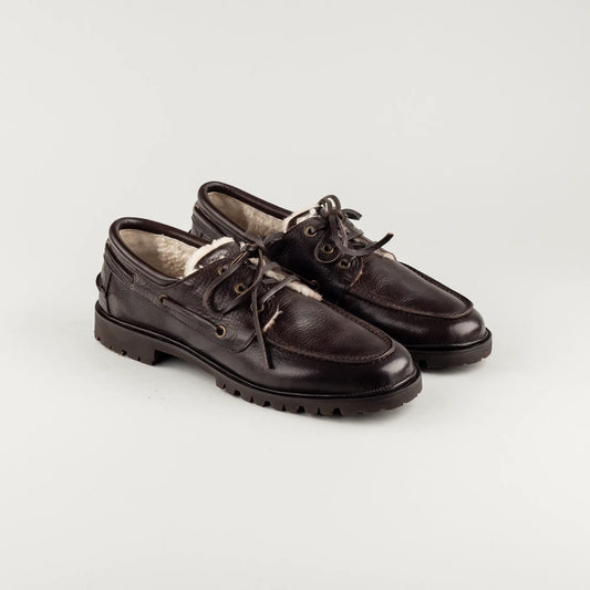 Maurizi Herren-Bootschuh aus dunkelbraunem Kalbsleder mit Lammfell