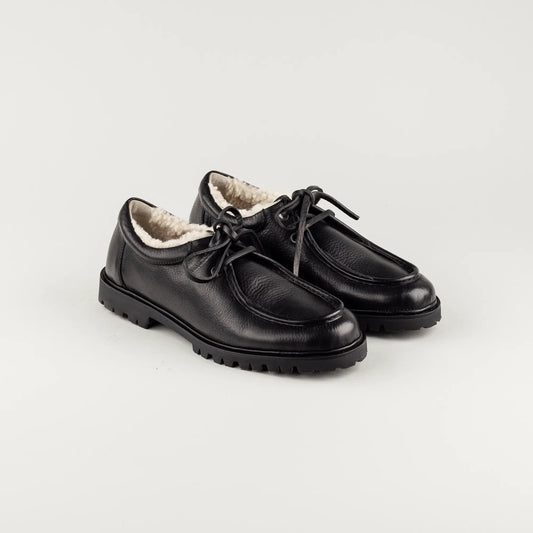 Elia Maurizi Damen-Bootschuh aus schwarzem Kalbsleder mit Lammfell