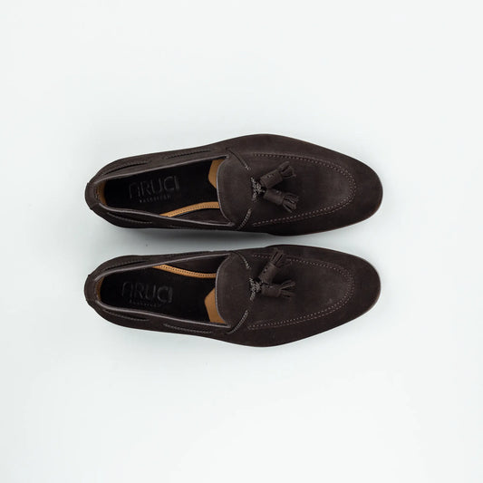 Aruci Tassel Loafer – Feinstes Velourleder Dunkelbraun | Geflochtene Kordel | Handgefertigt in Spanien