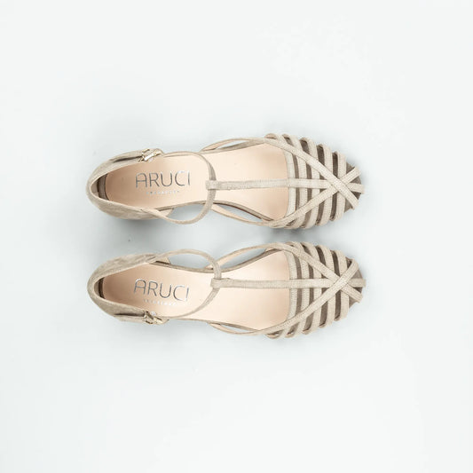 Aruci Sandalen – Feine Riemchen | Velourleder Beige | Handgefertigt in Italien