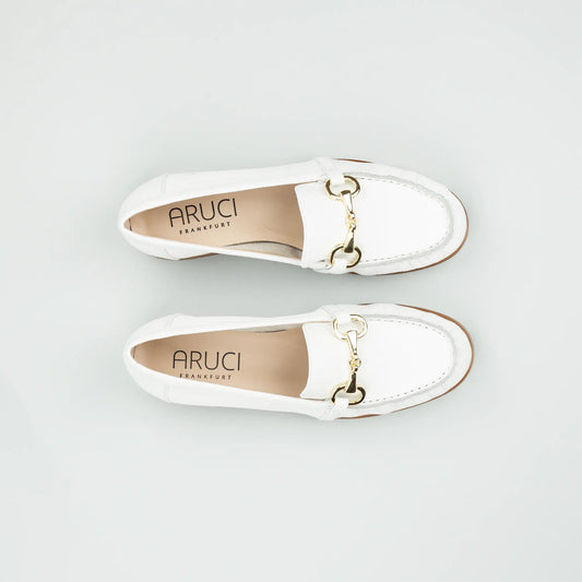 Aruci Loafer – Geprägtes Kalbsleder Weiß | Horsebit-Schnalle | Handarbeit aus Italien