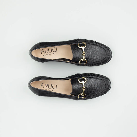 Aruci Loafer – Geprägtes Kalbsleder Schwarz | Horsebit-Schnalle | Handarbeit aus Italien