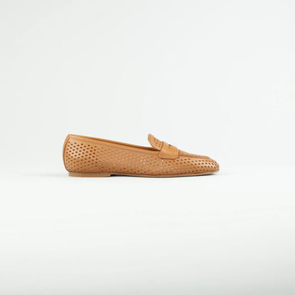 Aruci Penny Loafer – Gelochtes Geprägtes Kalbsleder Cognac-Braun | Handarbeit aus Italien