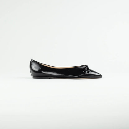 Aruci Ballerina Schwarz glänzendes Kalbsleder mit Lederschleife – Made in Italy