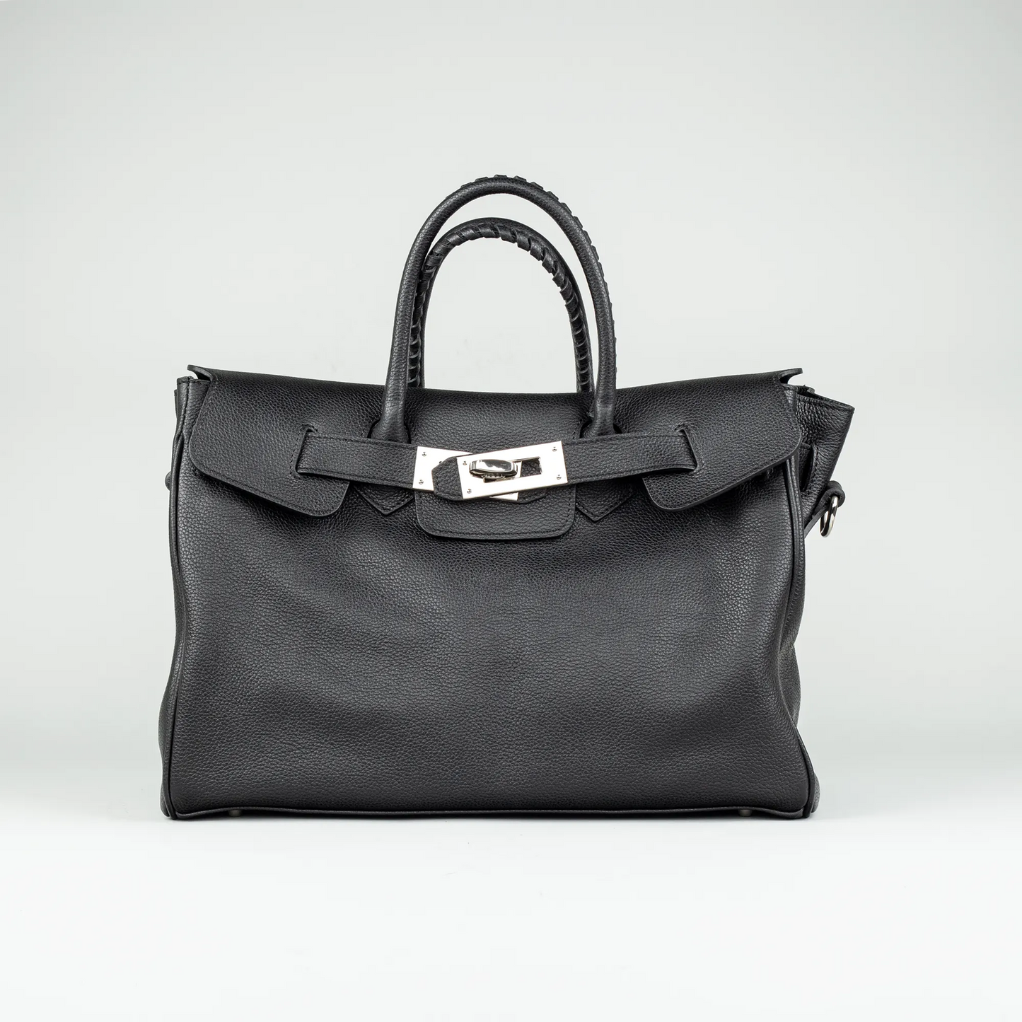 Damentasche Schwarz – Geprägtes Leder, Made in Italy