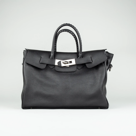 Damentasche Schwarz – Geprägtes Leder, Made in Italy