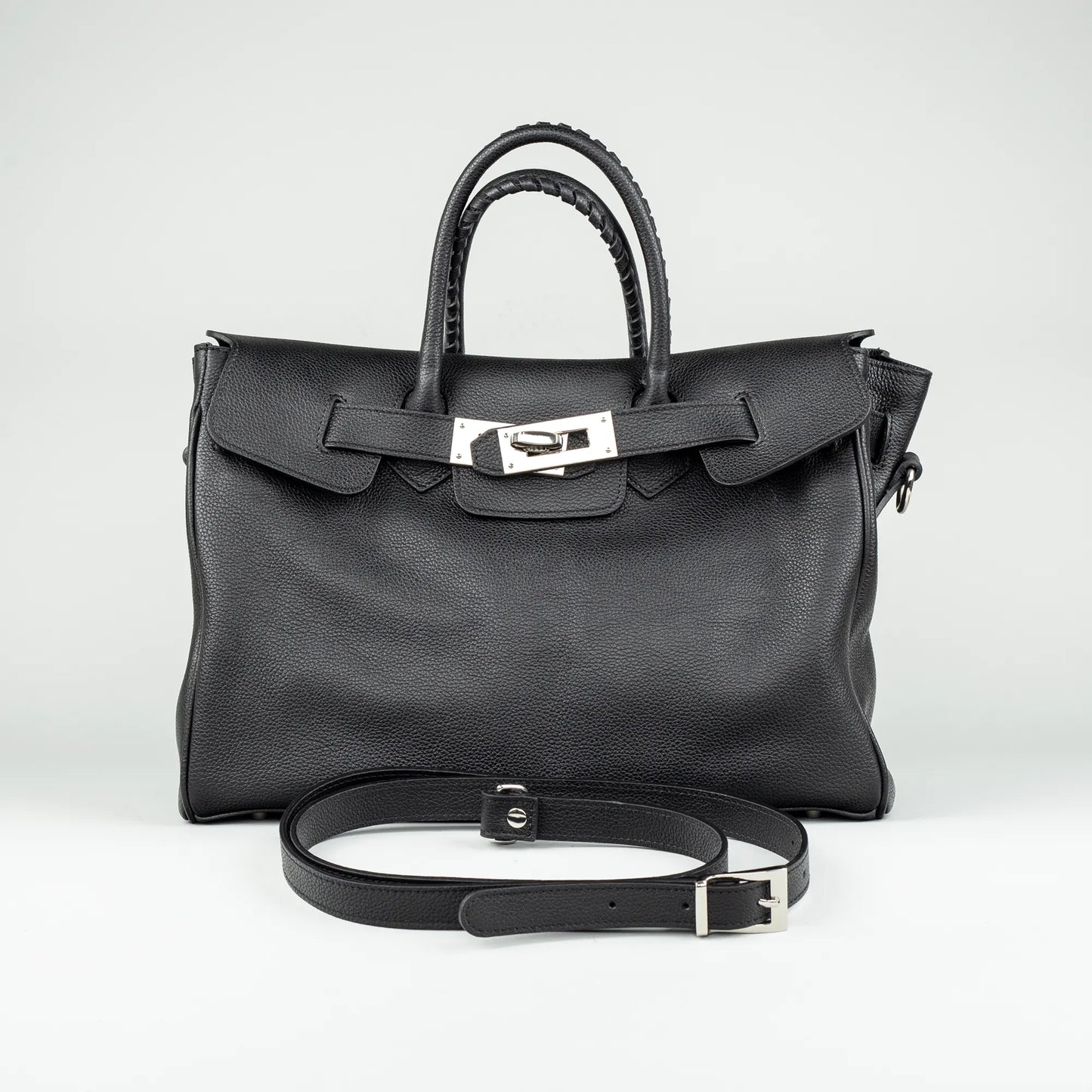 Damentasche Schwarz – Geprägtes Leder, Made in Italy