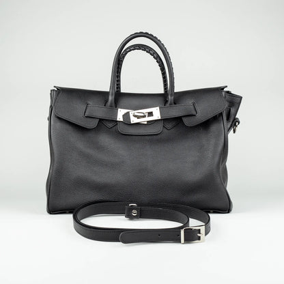 Damentasche Schwarz – Geprägtes Leder, Made in Italy