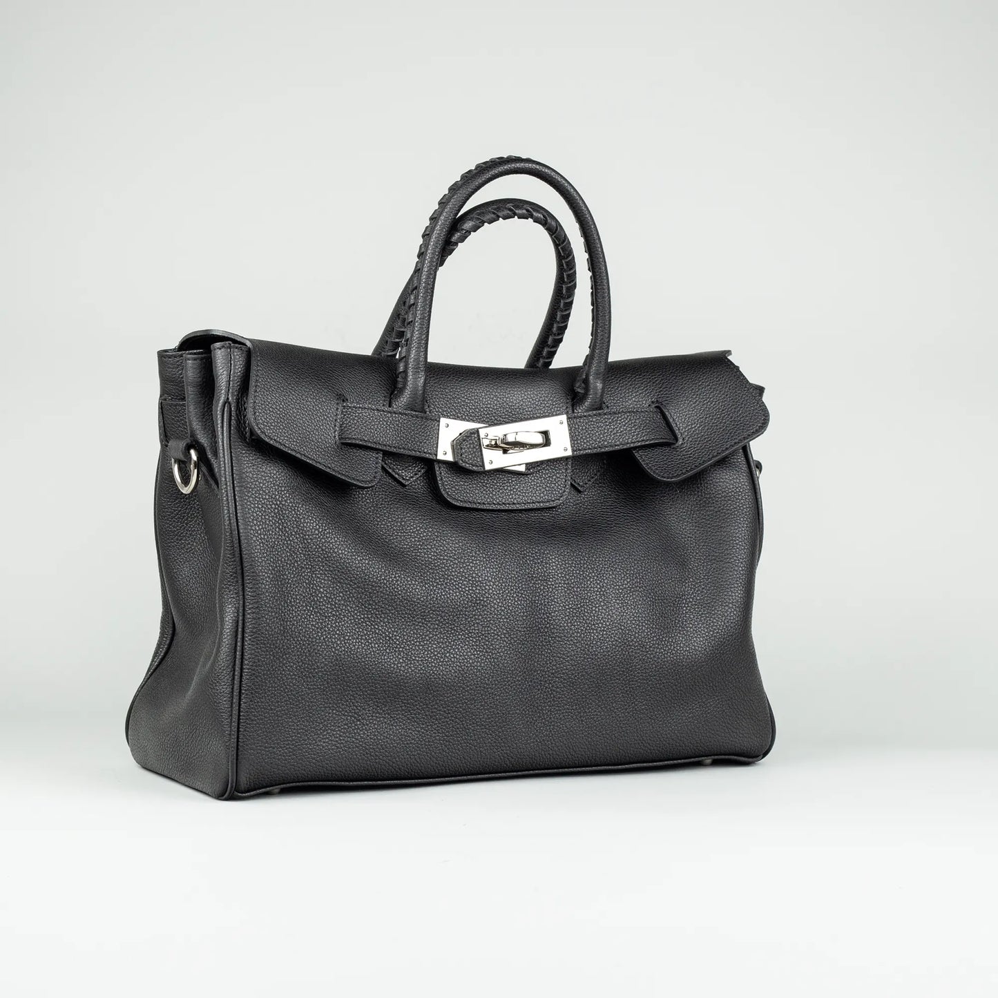 Damentasche Schwarz – Geprägtes Leder, Made in Italy