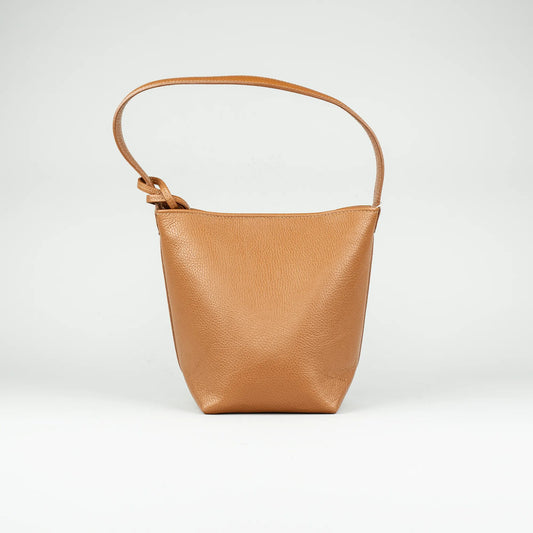 Damen Handtasche Cognac – Geprägtes Leder, Made in Italy