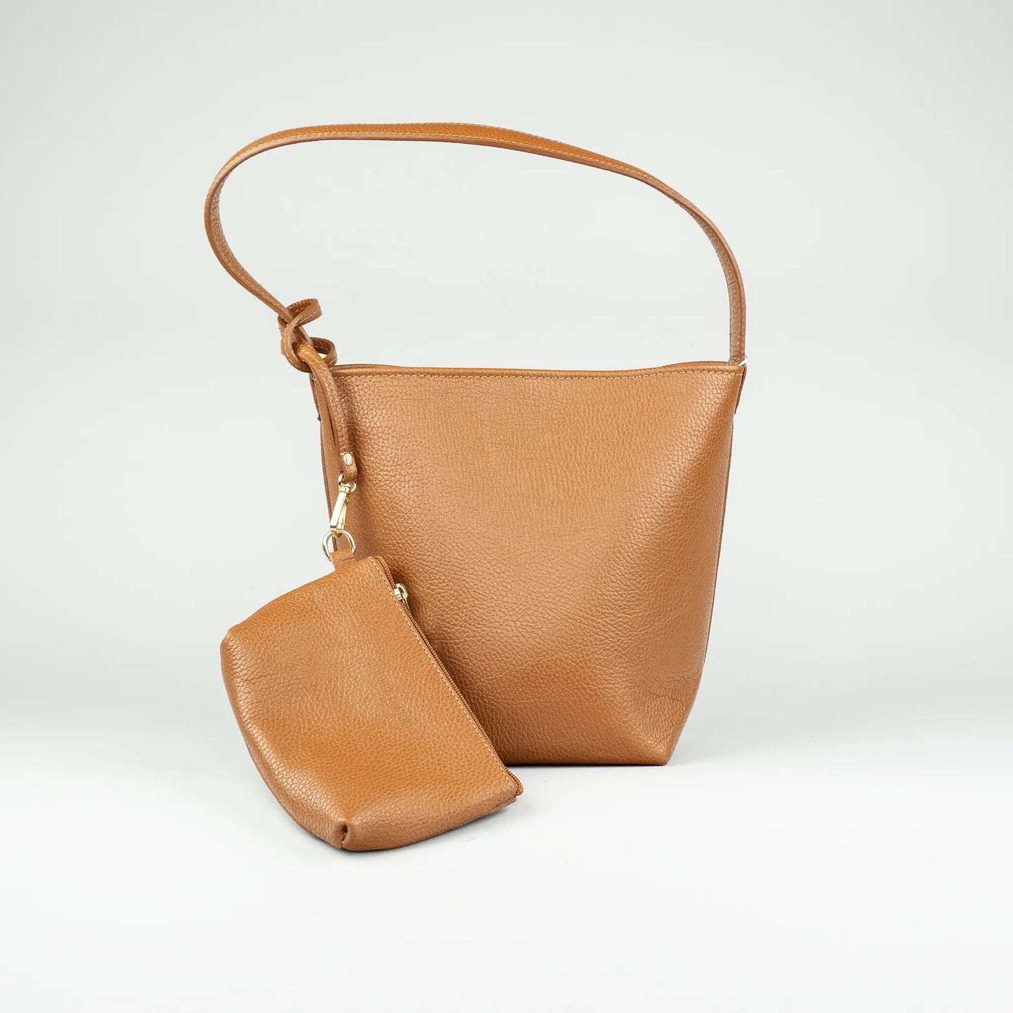 Damen Handtasche Cognac – Geprägtes Leder, Made in Italy