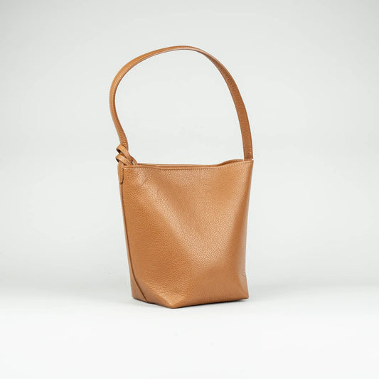 Damen Handtasche Cognac – Geprägtes Leder, Made in Italy
