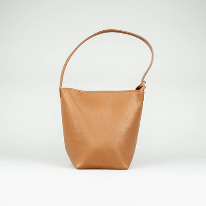 Damen Handtasche Cognac – Geprägtes Leder, Made in Italy