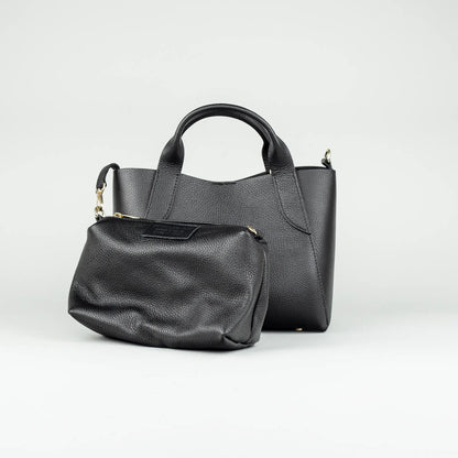 Damen Handtasche Schwarz – Leder mit Reißverschluss, Made in Italy