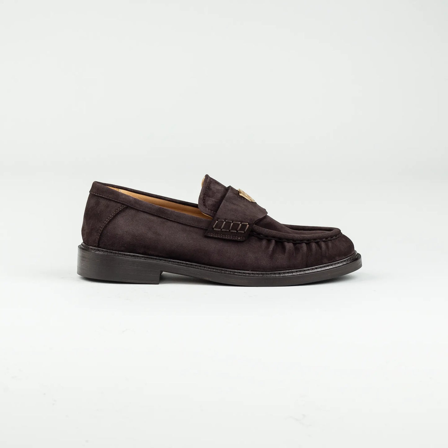 Penny Loafer Camerlengo – Braun Wildleder | Handgenähte Falten & Gold-Detail