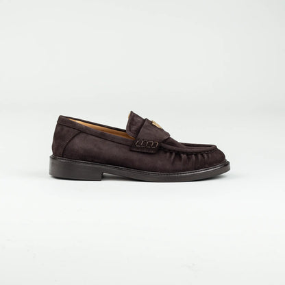 Penny Loafer Camerlengo – Braun Wildleder | Handgenähte Falten & Gold-Detail