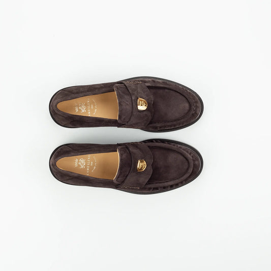 Penny Loafer Camerlengo – Braun Wildleder | Handgenähte Falten & Gold-Detail