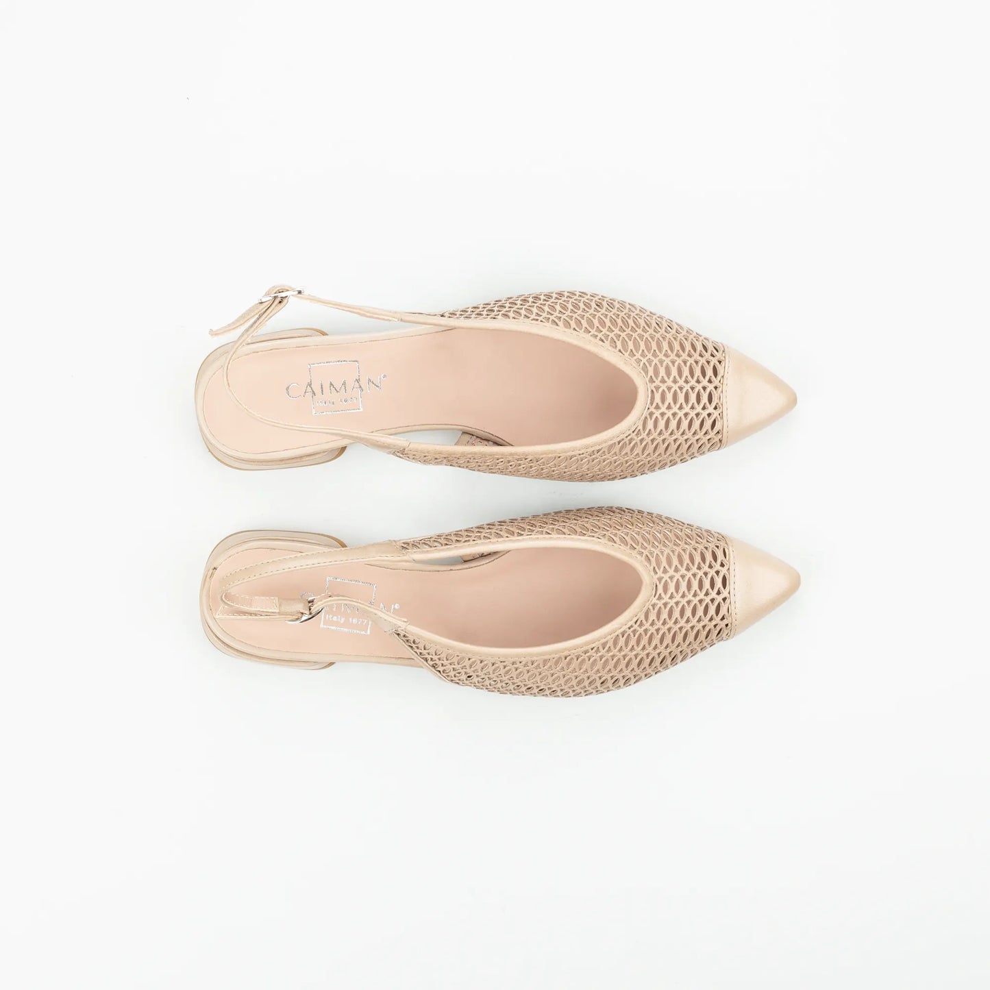 Slingback Caiman – Taupe Kalbsleder Lasergeschnitten | Flacher Absatz
