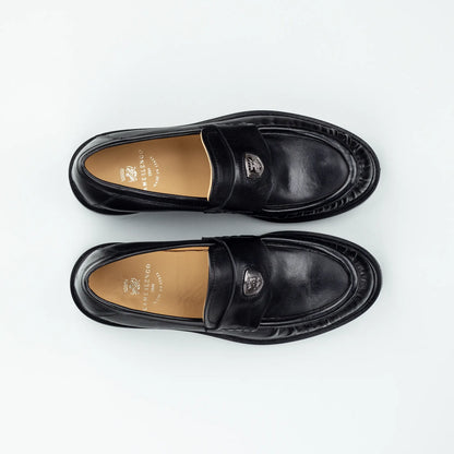 Penny Loafer Camerlengo – Schwarz Kalbsleder | Handgenähte Falten & Silber-Detail