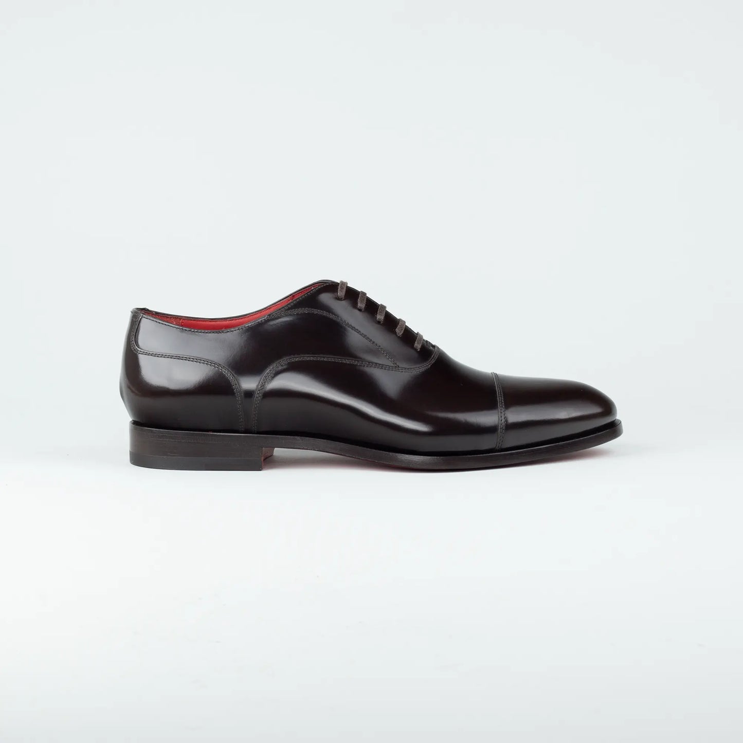 Ortigni – Oxford Captoe Dunkelbraun Kalbsleder | Rotes Lederfutter & Ledersohle | Handmade Toskana