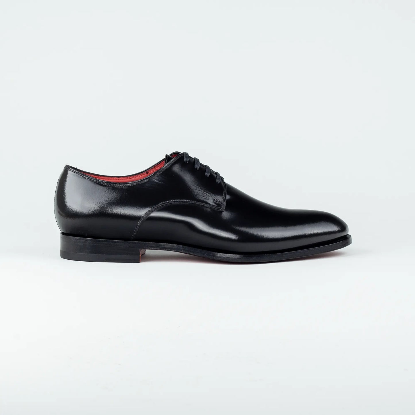 Ortigni – Derby Plain Schwarz Kalbsleder | Rotes Lederfutter & Ledersohle | Handmade Toskana