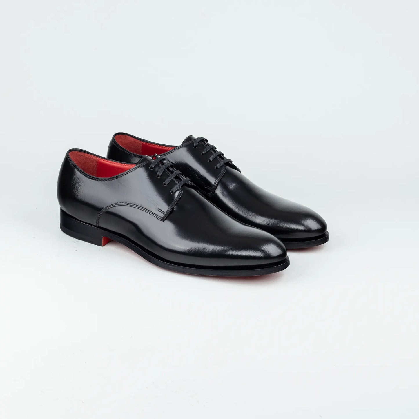 Ortigni – Derby Plain Schwarz Kalbsleder | Rotes Lederfutter & Ledersohle | Handmade Toskana