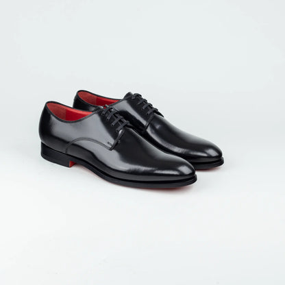 Ortigni – Derby Plain Schwarz Kalbsleder | Rotes Lederfutter & Ledersohle | Handmade Toskana