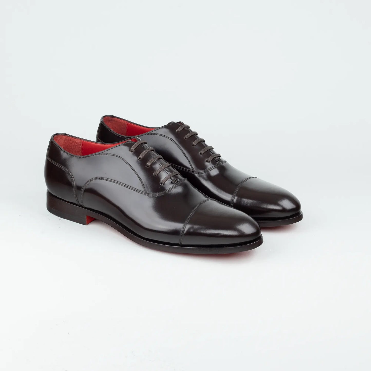 Ortigni – Oxford Captoe Dunkelbraun Kalbsleder | Rotes Lederfutter & Ledersohle | Handmade Toskana