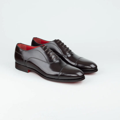 Ortigni – Oxford Captoe Dunkelbraun Kalbsleder | Rotes Lederfutter & Ledersohle | Handmade Toskana