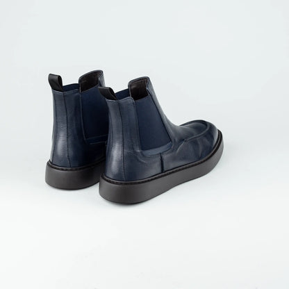 Maurizi – Chelsea Boot Blaues Kalbsleder | Durchgenäht | Leichte Gummisohle | Handmade Italy