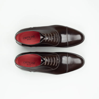 Ortigni – Oxford Captoe Dunkelbraun Kalbsleder | Rotes Lederfutter & Ledersohle | Handmade Toskana