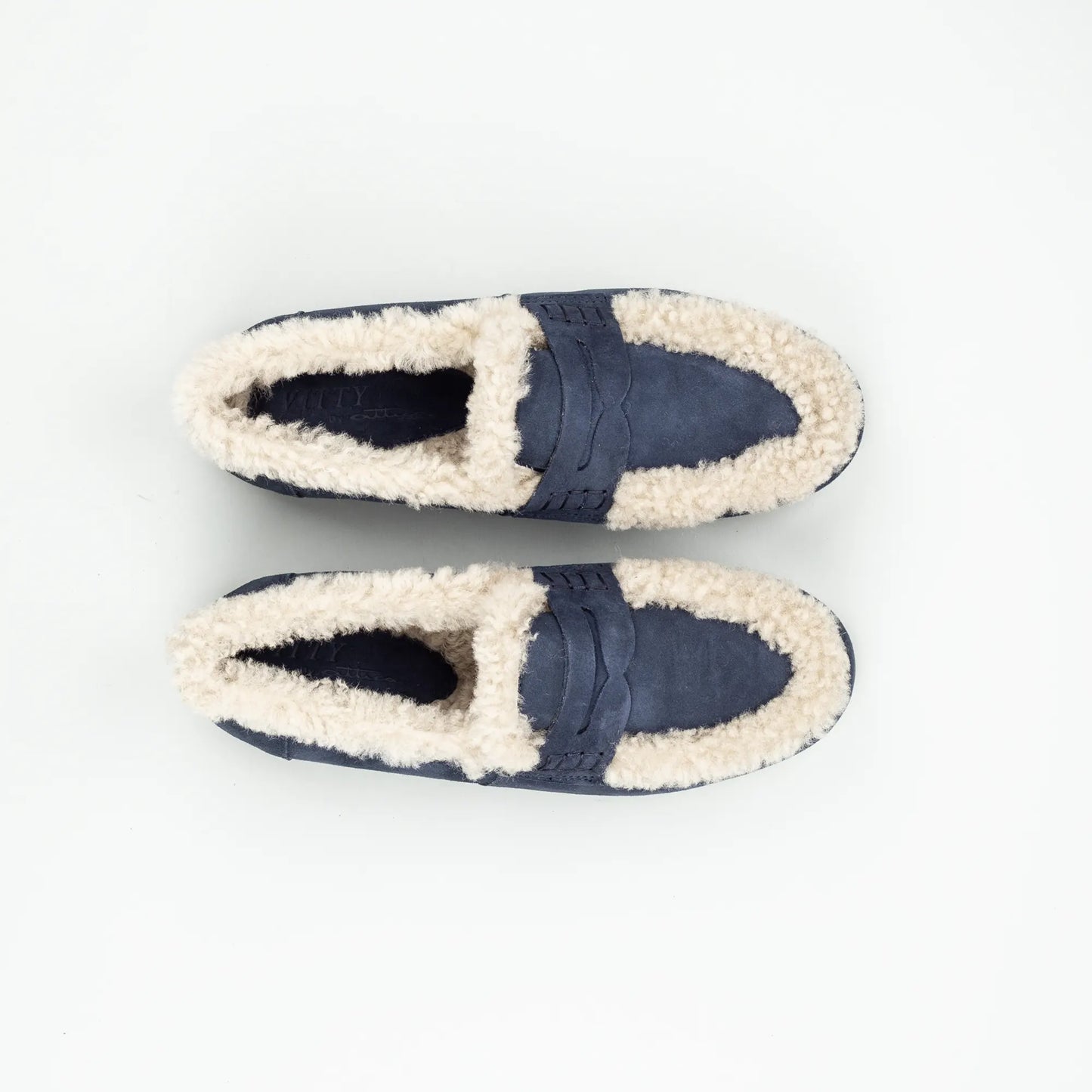 Vitty – Loafer Velourleder Blau | Echtes Lammfell-Futter | Handmade Italy