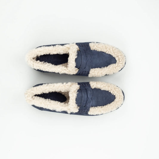 Vitty – Loafer Velourleder Blau | Echtes Lammfell-Futter | Handmade Italy