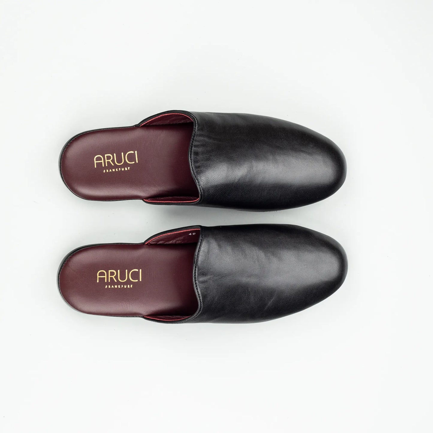 Hausschuh Nappa Schwarz | Bordeaux Nappa-Innenfutter | Ledersohle | Handmade Italy