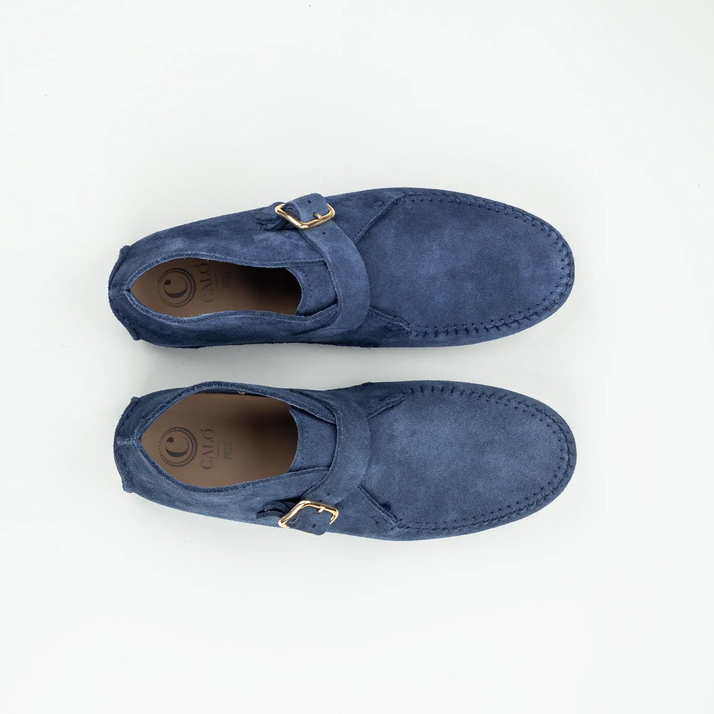Monk Boot Ziegen Velourleder Blau | Durchgenäht | Leichte Ledersohle | Handmade Italy