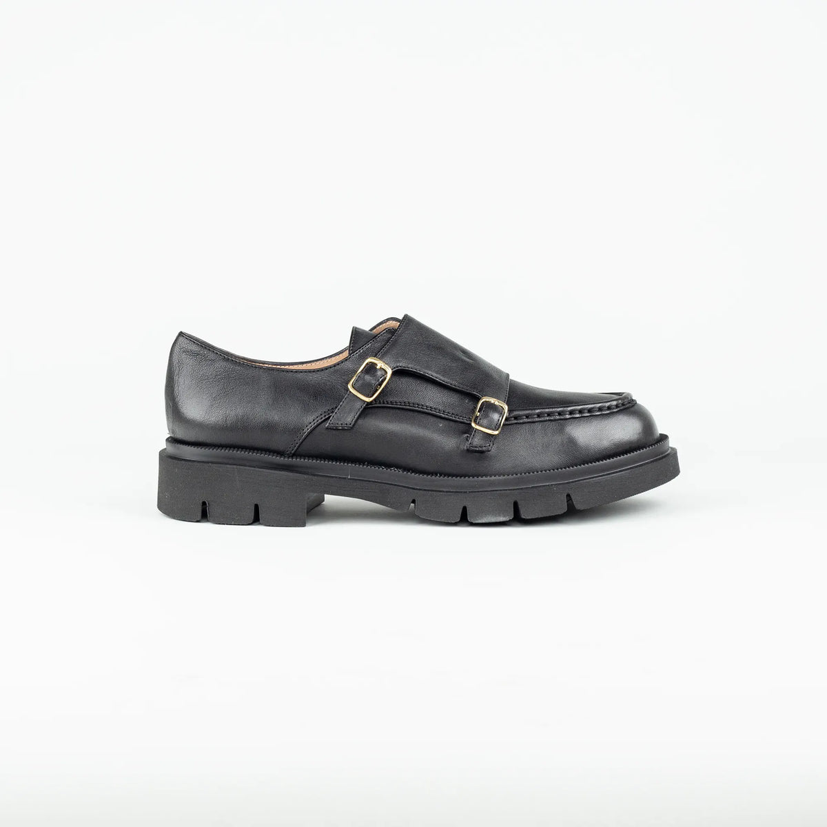 Aruci – Loafer Monk Kalbsleder Schwarz | Modische Form | Flexible Gummisohle | Handmade Italy