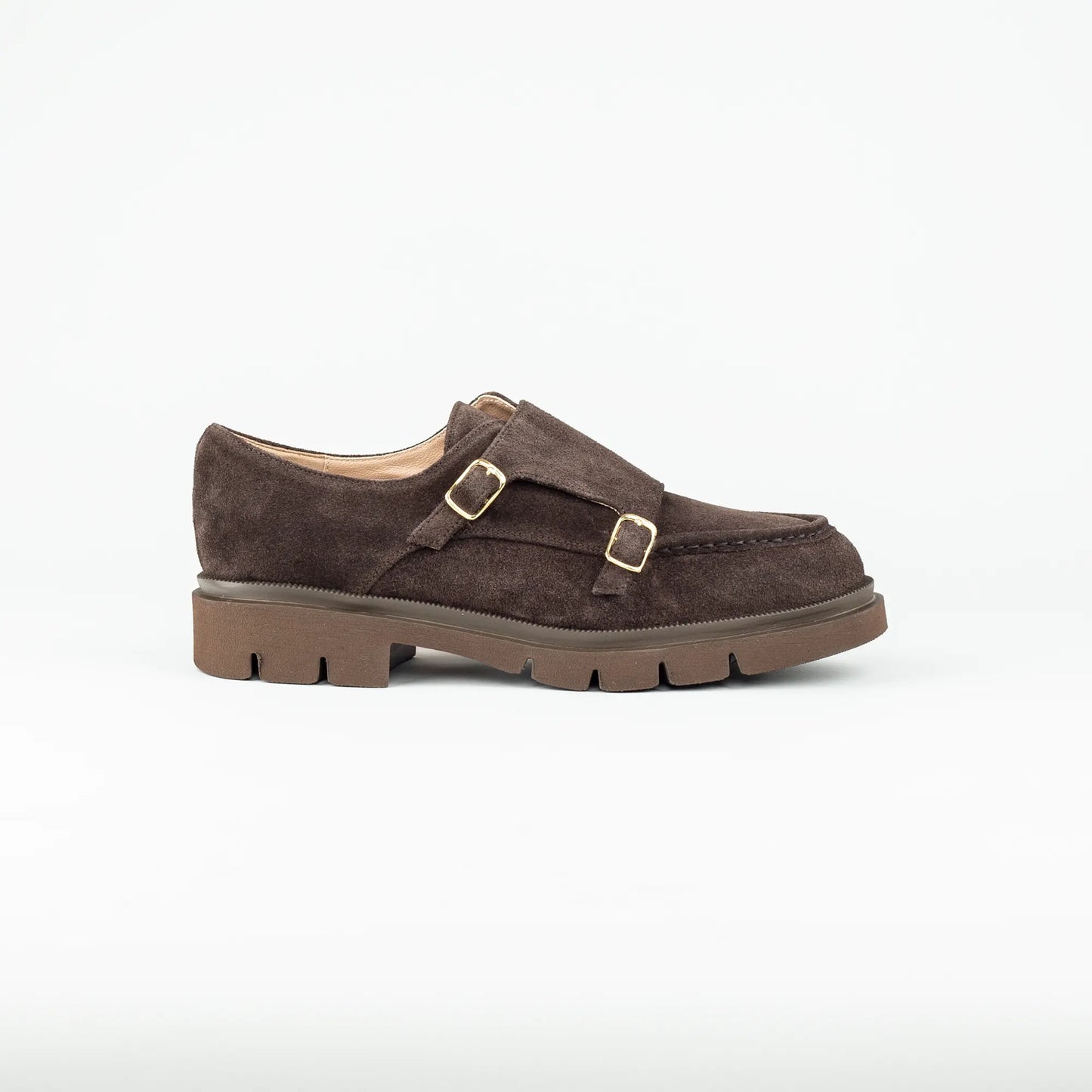 Aruci – Loafer Monk Velourleder Braun | Modische Form | Flexible Gummisohle | Handmade Italy