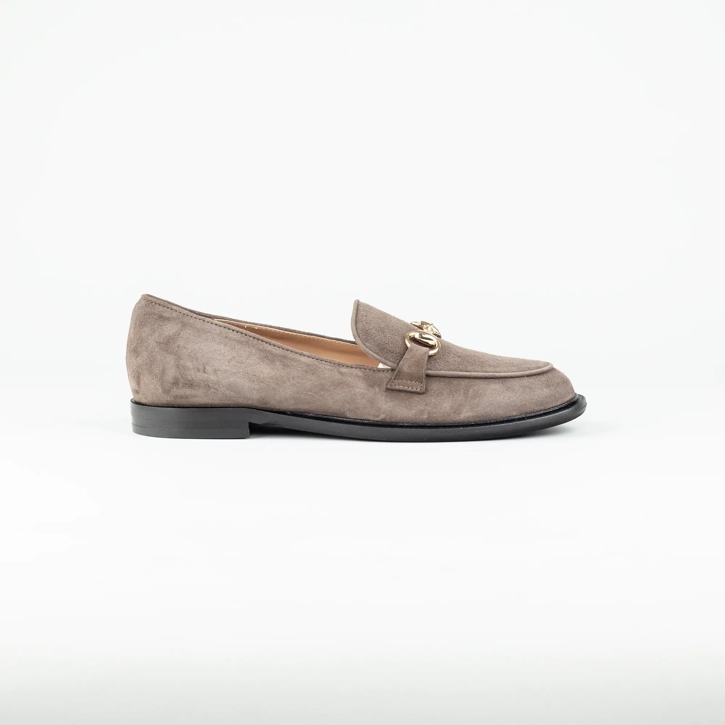 Aruci – Loafer Velourleder Taupe | Horsebit-Schnalle Gold | Handmade Italy