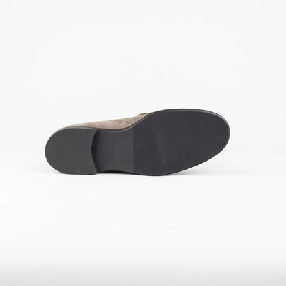 Aruci – Loafer Velourleder Taupe | Horsebit-Schnalle Gold | Handmade Italy