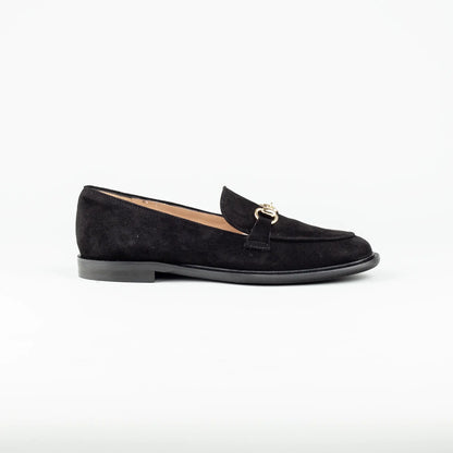Aruci – Loafer Velourleder Schwarz | Horsebit-Schnalle Gold | Handmade Italy