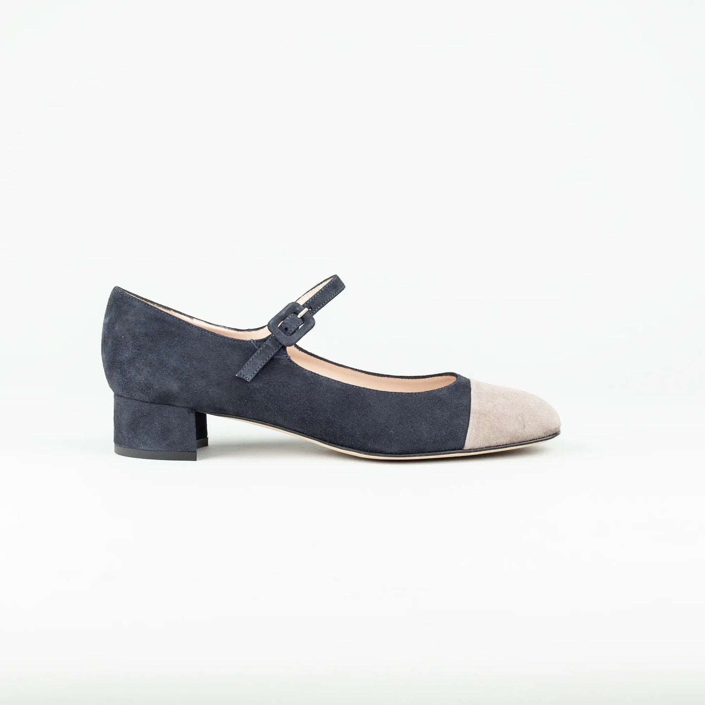 Aruci – Pump Riemchen & Schnalle Velourleder Blau | Ledersohle | Handmade Italy