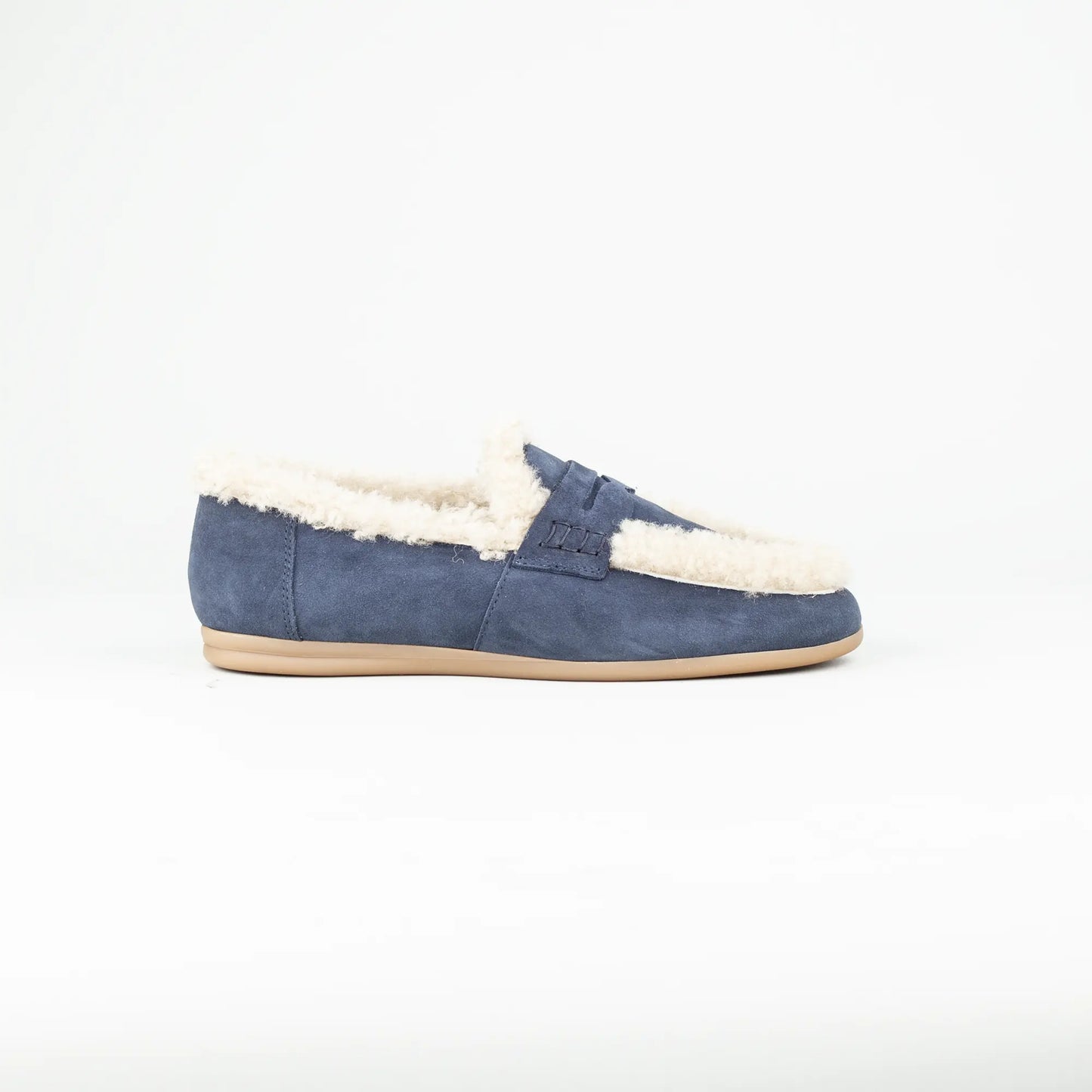 Vitty – Loafer Velourleder Blau | Echtes Lammfell-Futter | Handmade Italy